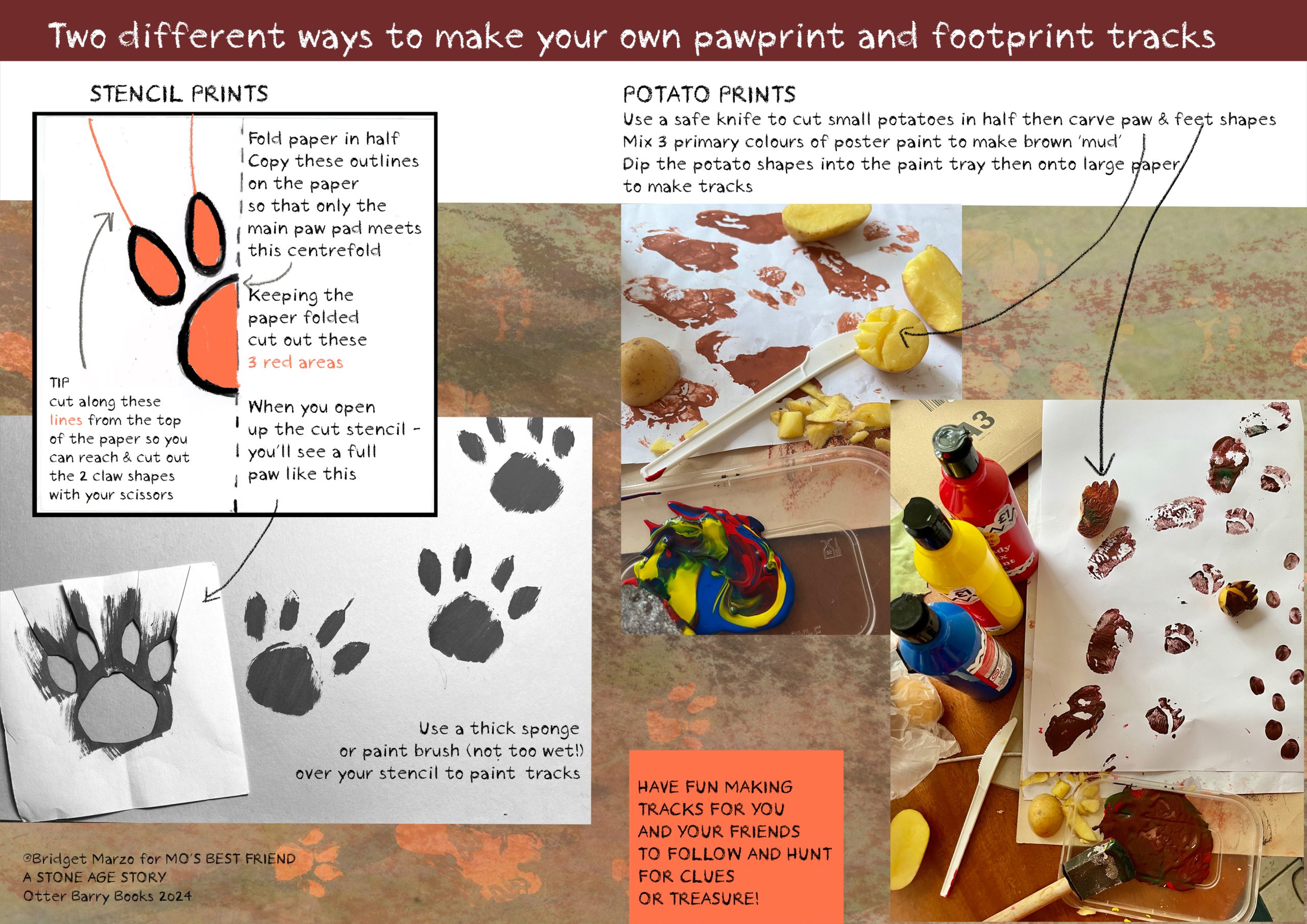Activity sheet - two ways to make paw and footprint tracks